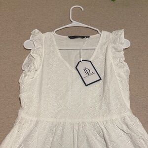 Duffield Lane White Eyelet Ruffle-Sleeve Dress